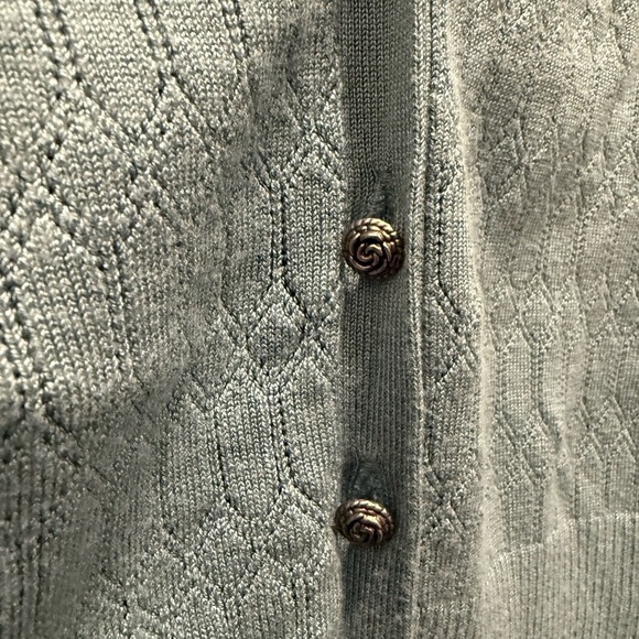 Hillard & Hanson Blue Cardigan Sweater with Rose Buttons Size Medium. - Picture 2 of 5